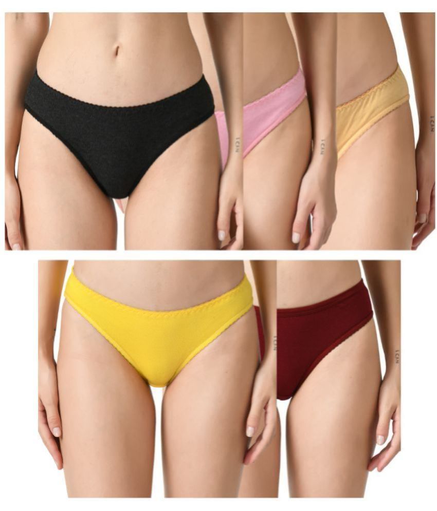     			Legit Affair Pack of 5 Cotton Lycra Solid Women's Bikini ( Multi Color )