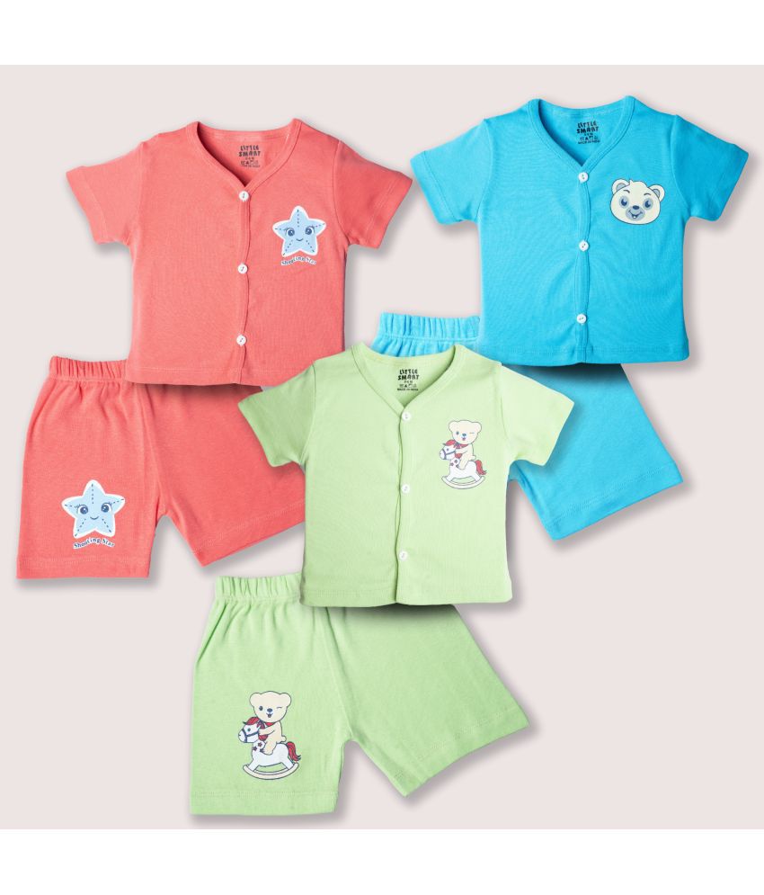     			Little Smart Multicolor Cotton Blend Unisex Shirt & Shorts ( Pack of 3 )