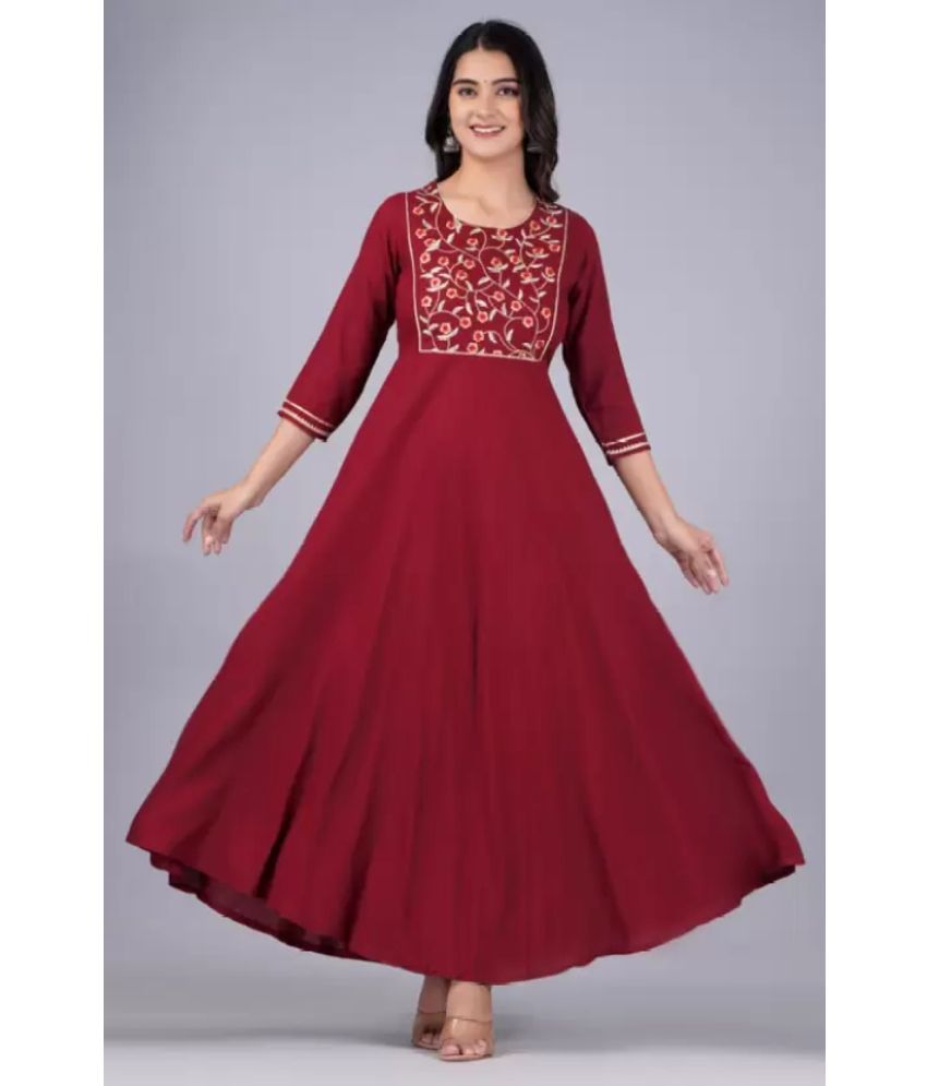     			MEHAZ FASHION Polyester Embroidered Full Length Women's A-line Dress - Maroon ( Pack of 1 )