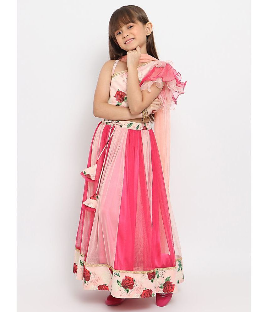     			Nauti Nati Polyester Lehenga Choli Set For Girls ( Pack of 1 , Peach )