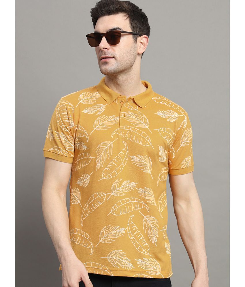     			Nyker Cotton Blend Regular Fit Printed Half Sleeves Men's Polo T Shirt - Gold ( Pack of 1 )