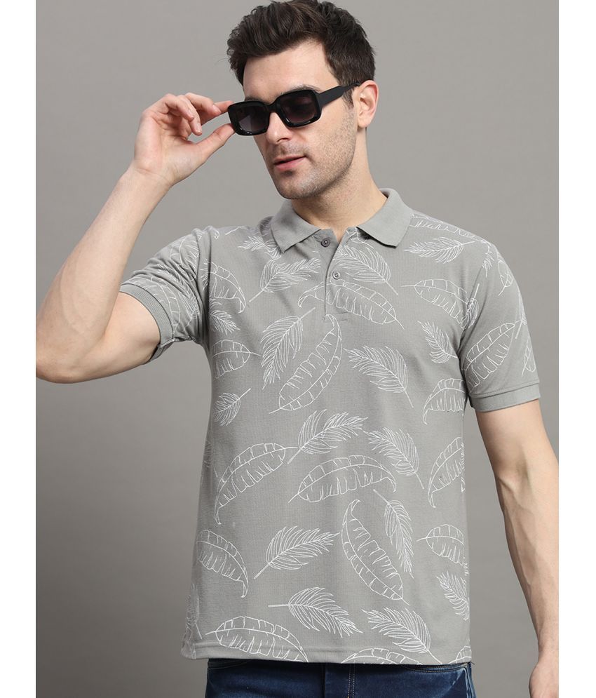     			Nyker Pack of 1 Cotton Blend Regular Fit Printed Half Sleeves Men's Polo T Shirt ( Grey )