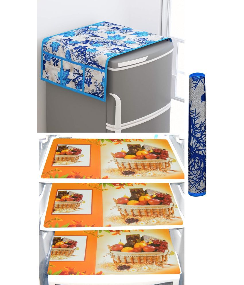     			SHUBH Polyester Abstract Fridge Mat & Cover ( 99 58 ) Pack of 5 - Blue