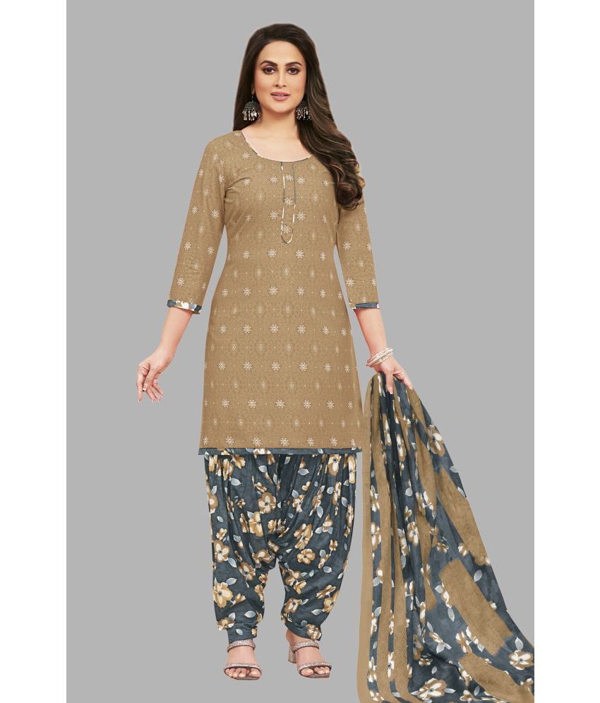     			SIMMU Cotton Printed Kurti With Patiala Women's Stitched Salwar Suit - Beige ( Pack of 1 )