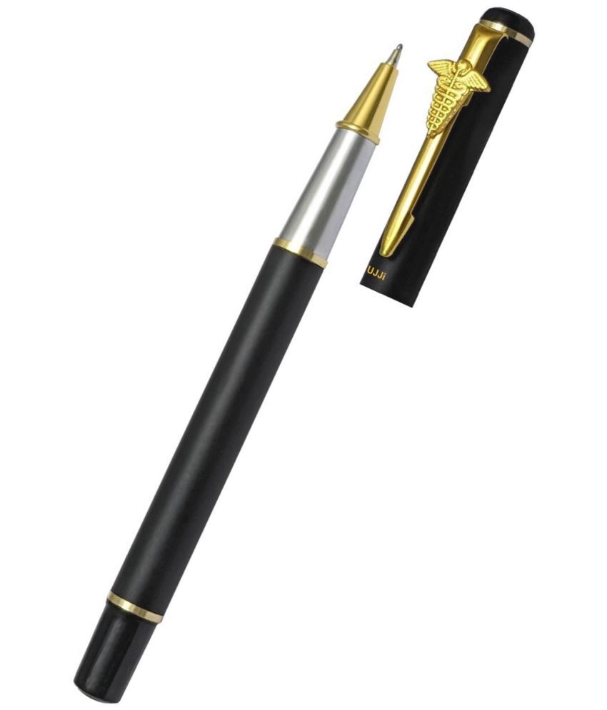     			UJJi Doctor Logo Pen in Brass Black Colour (Blue Ink) Roller Ball Pen