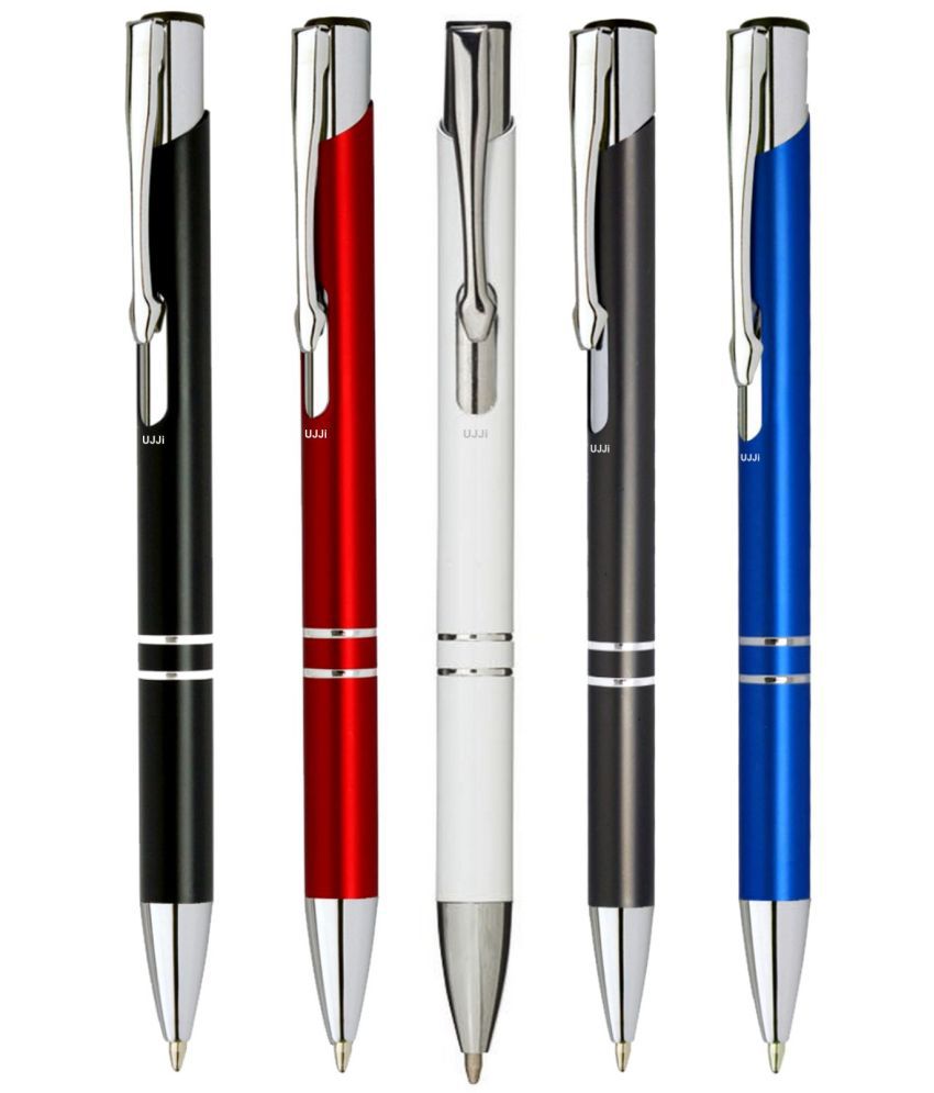    			UJJi Gloss Assorted Five Color Retractable Pack of 5pcs (Blue Ink) Ball Pen