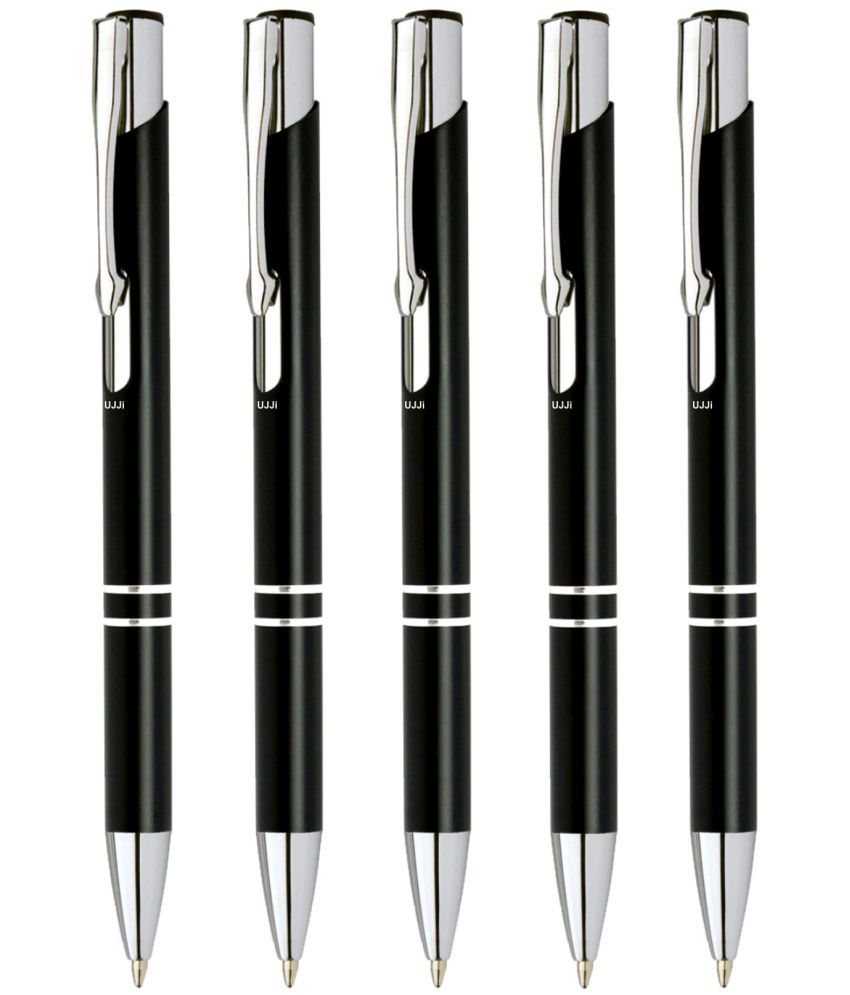     			UJJi Gloss Black Color Retractable Pack of 5pcs (Blue Ink) Ball Pen