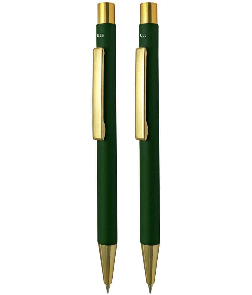     			UJJi Green Color Fitted with Medium Point Blue Ink Refill Click ON OFF Pack of 2pcs (Blue Ink) Ball Pen