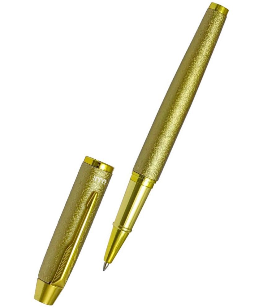     			UJJi Textured Design Golden Color Roller Pen in Long Life Refill (Blue Ink) Roller Ball Pen