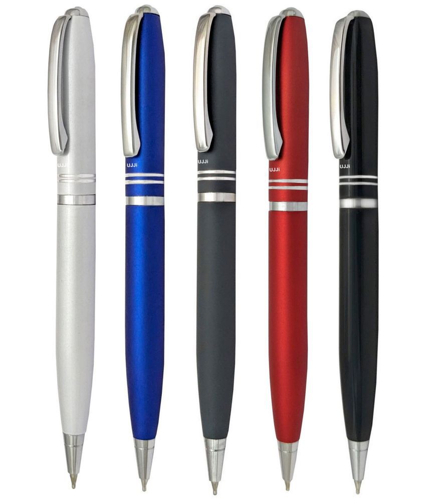     			UJJi Two Ring Assorted Color Twist On & Off Pack of 5pcs (Blue Ink) Ball Pen