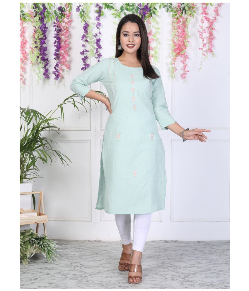     			Vashineh Cotton Embroidered Straight Women's Kurti - Mint Green ( Pack of 1 )