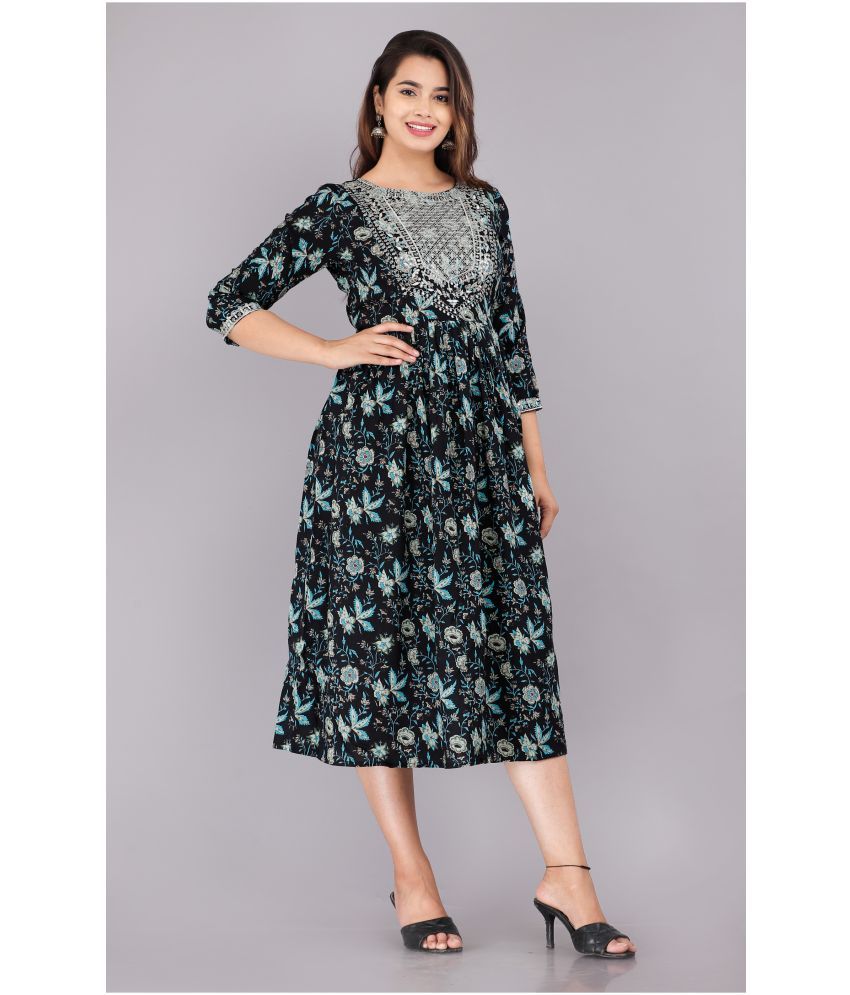     			Vashineh Cotton Printed A-line Women's Kurti - Black ( Pack of 1 )