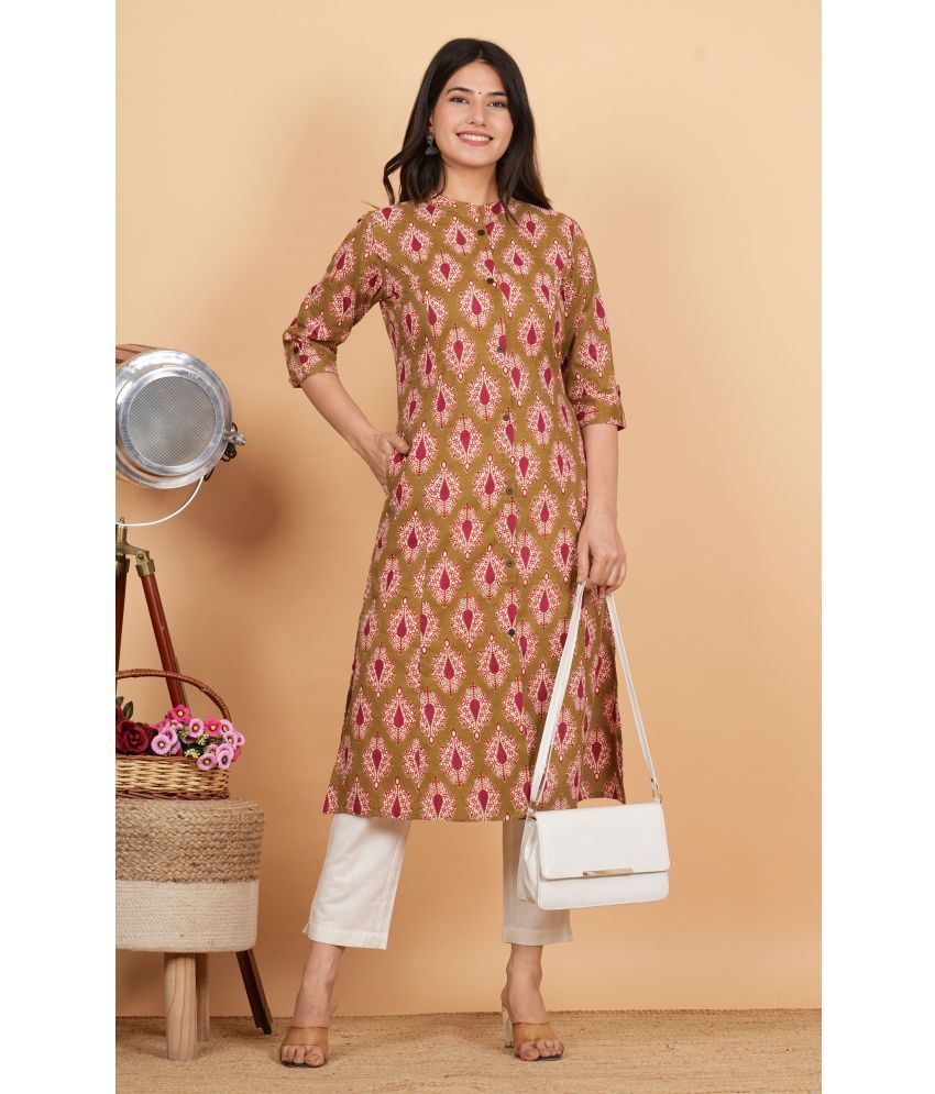     			Vbuyz Cotton Printed Angrakha Women's Kurti - Green ( Pack of 1 )