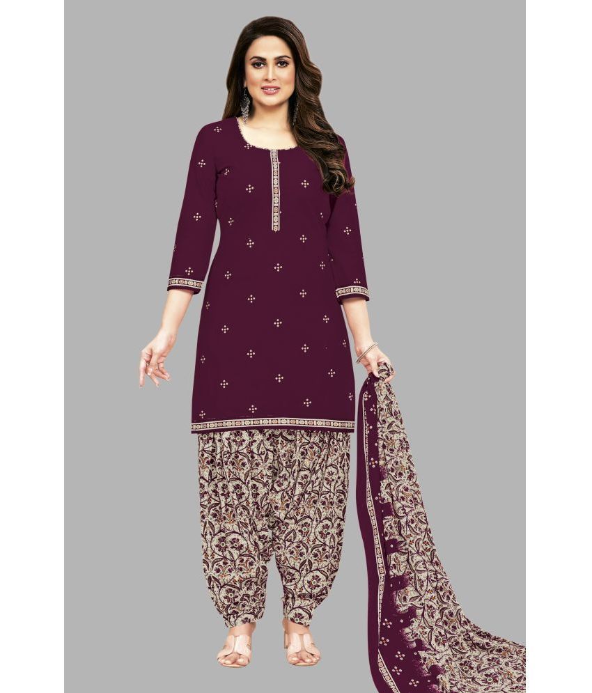     			shree jeenmata collection Cotton Printed Kurti With Patiala Women's Stitched Salwar Suit - Purple ( Pack of 1 )