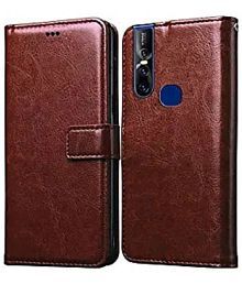 Vivo Brown Flip Cover Artificial Leather Compatible For Vivo V15 ( Pack of 1 )
