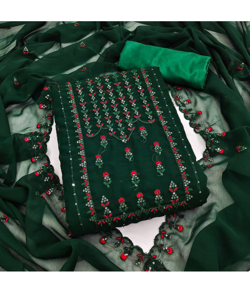     			Apnisha Unstitched Georgette Embellished Dress Material - Green ( Pack of 1 )