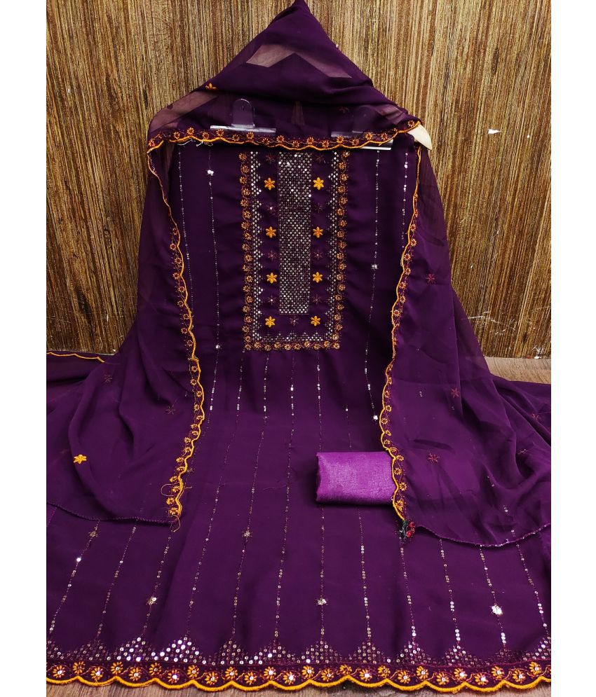     			Apnisha Unstitched Georgette Embellished Dress Material - Purple ( Pack of 1 )
