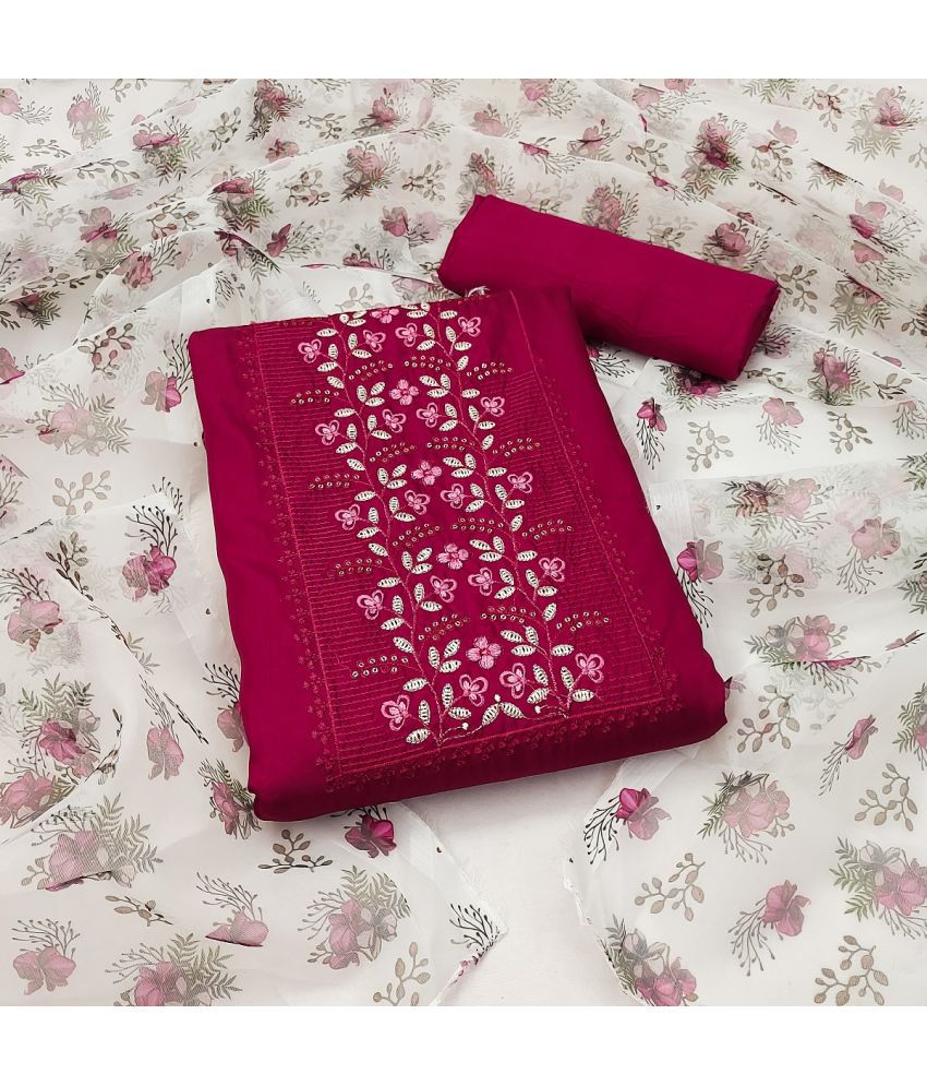     			Apnisha Unstitched Silk Embroidered Dress Material - Magenta ( Pack of 1 )