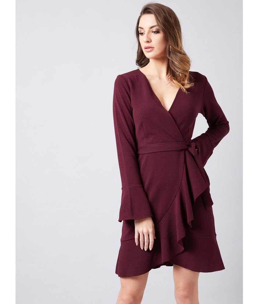     			Athena Polyester Solid Above Knee Women's Wrap Dress - Burgundy ( Pack of 1 )