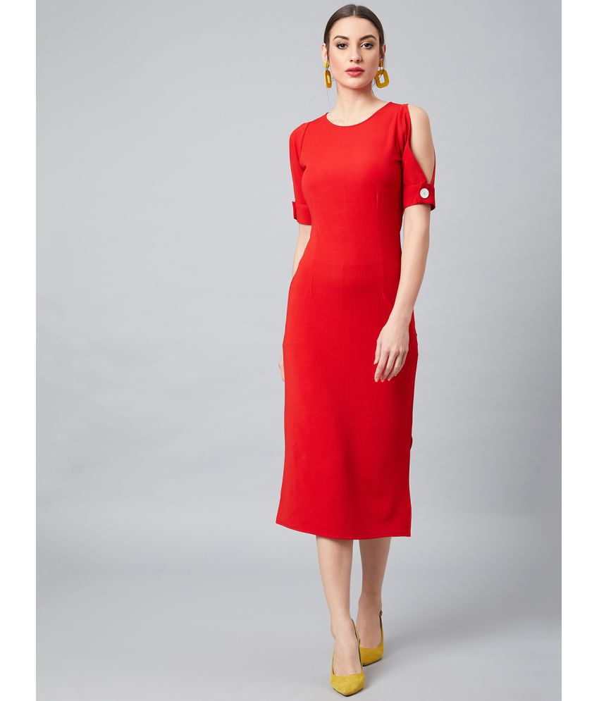     			Athena Polyester Solid Midi Women's A-line Dress - Red ( Pack of 1 )