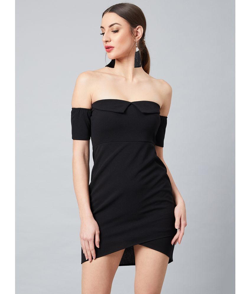     			Athena Polyester Solid Mini Women's Off Shoulder Dress - Black ( Pack of 1 )