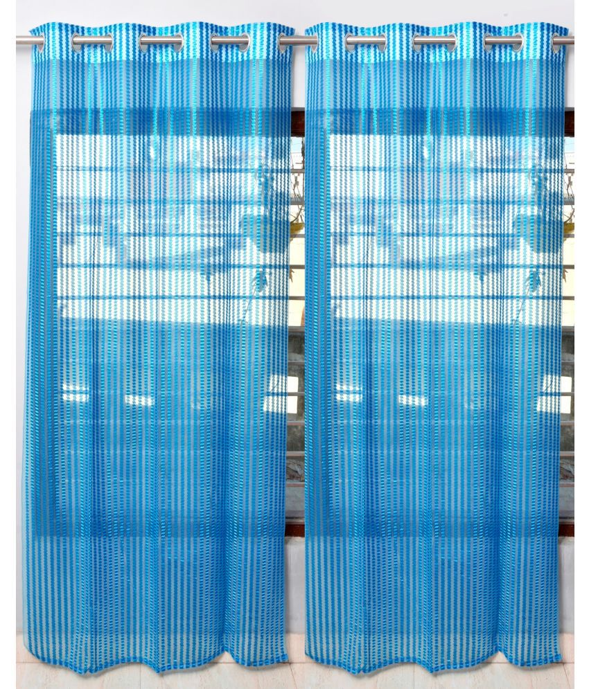     			Homefab India Vertical Striped Room Darkening Eyelet Curtain 5 ft ( Pack of 2 ) - Light Blue