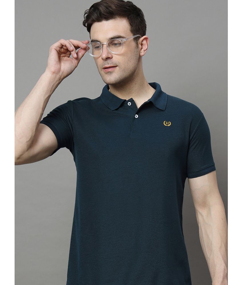     			Hushbucks Cotton Blend Regular Fit Solid Half Sleeves Men's Polo T Shirt - Blue ( Pack of 1 )