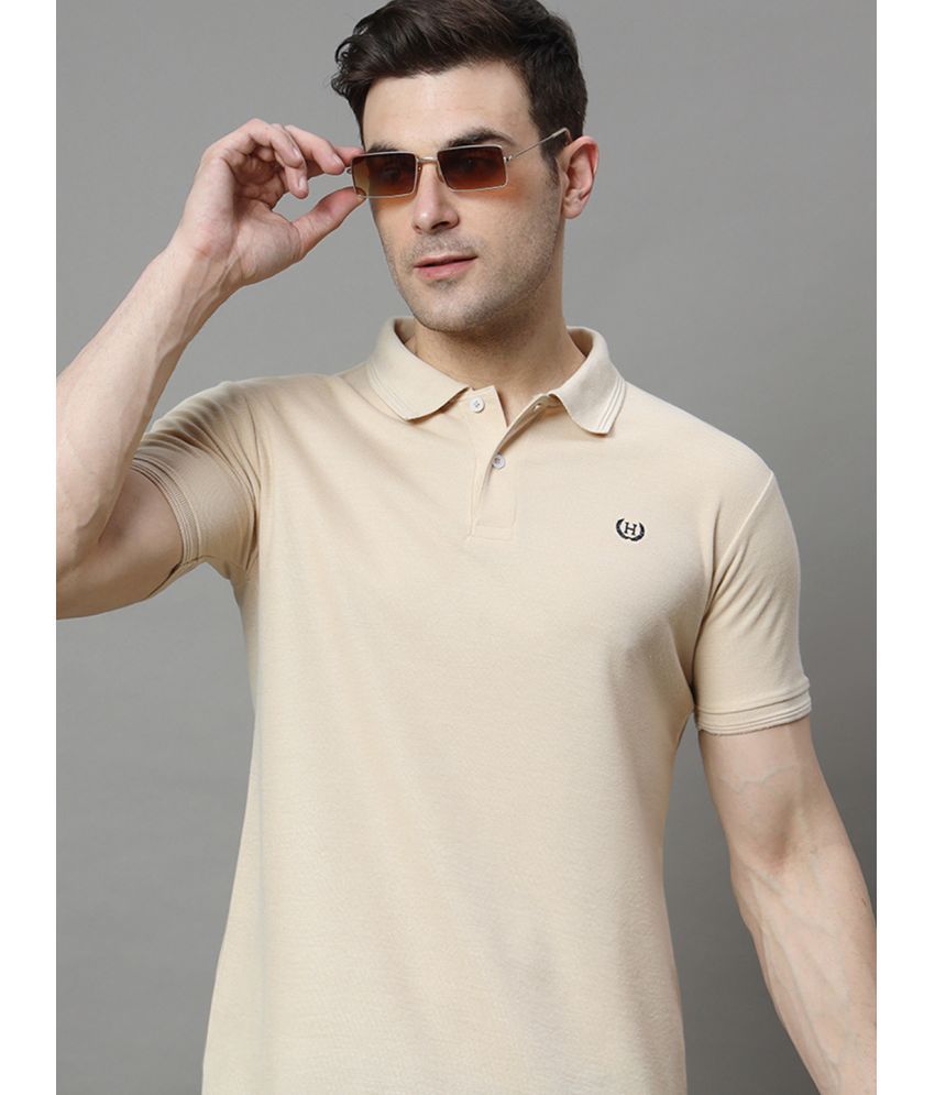     			Hushbucks Cotton Blend Regular Fit Solid Half Sleeves Men's Polo T Shirt - Beige ( Pack of 1 )