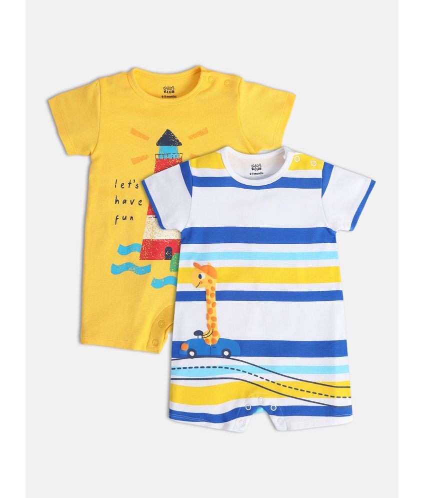     			MINI KLUB Multi Color Cotton Rompers For Baby Boy ( Pack of 2 )