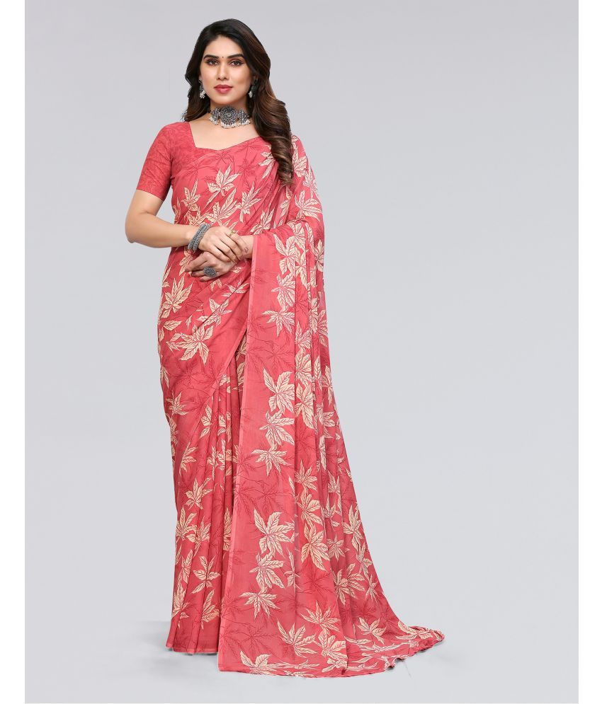     			Samah Georgette Printed Saree With Blouse Piece - Pink ( Pack of 1 )