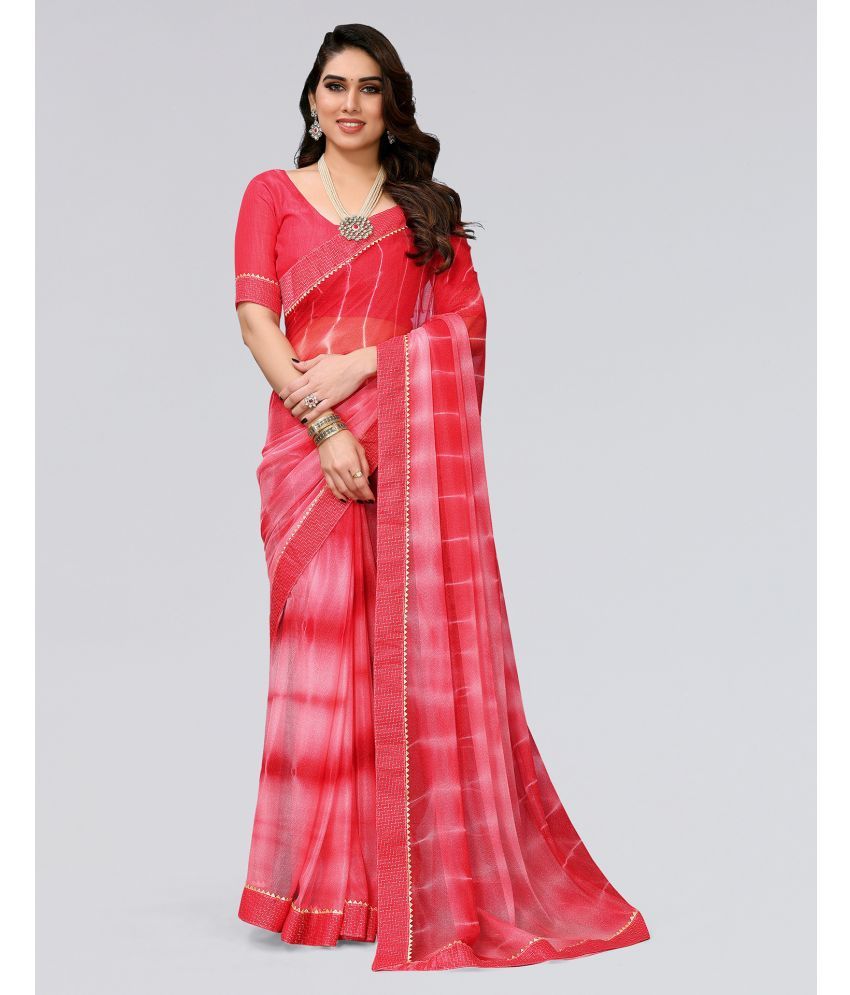     			Samah Lycra Printed Saree With Blouse Piece - Pink ( Pack of 1 )