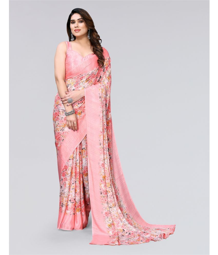     			Samah Silk Blend Printed Saree With Blouse Piece - Pink ( Pack of 1 )