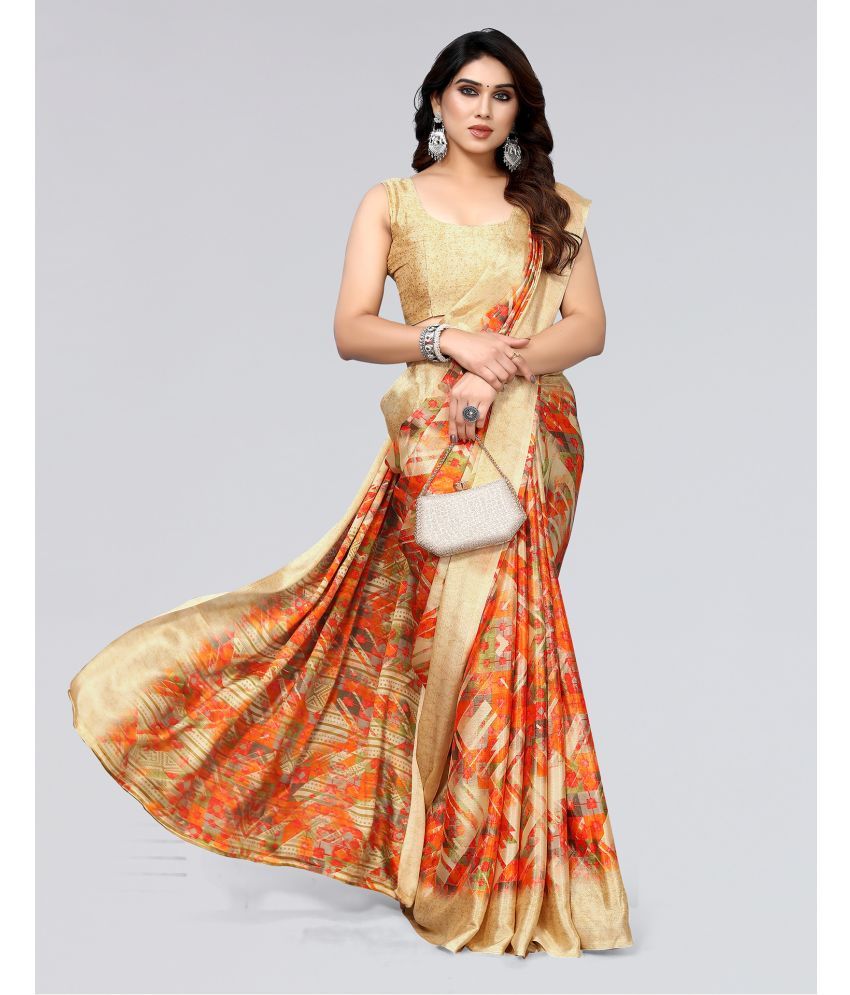     			Samah Silk Blend Printed Saree With Blouse Piece - Beige ( Pack of 1 )