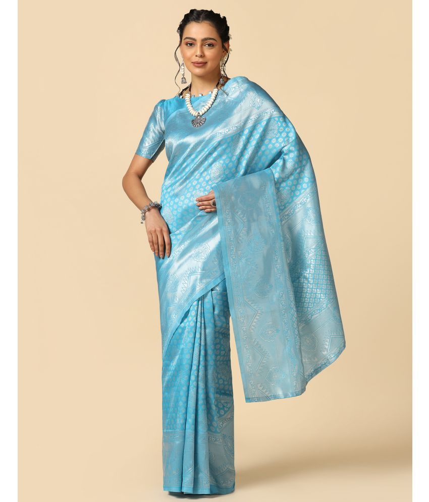     			Samah Silk Blend Self Design Saree With Blouse Piece - SkyBlue ( Pack of 1 )