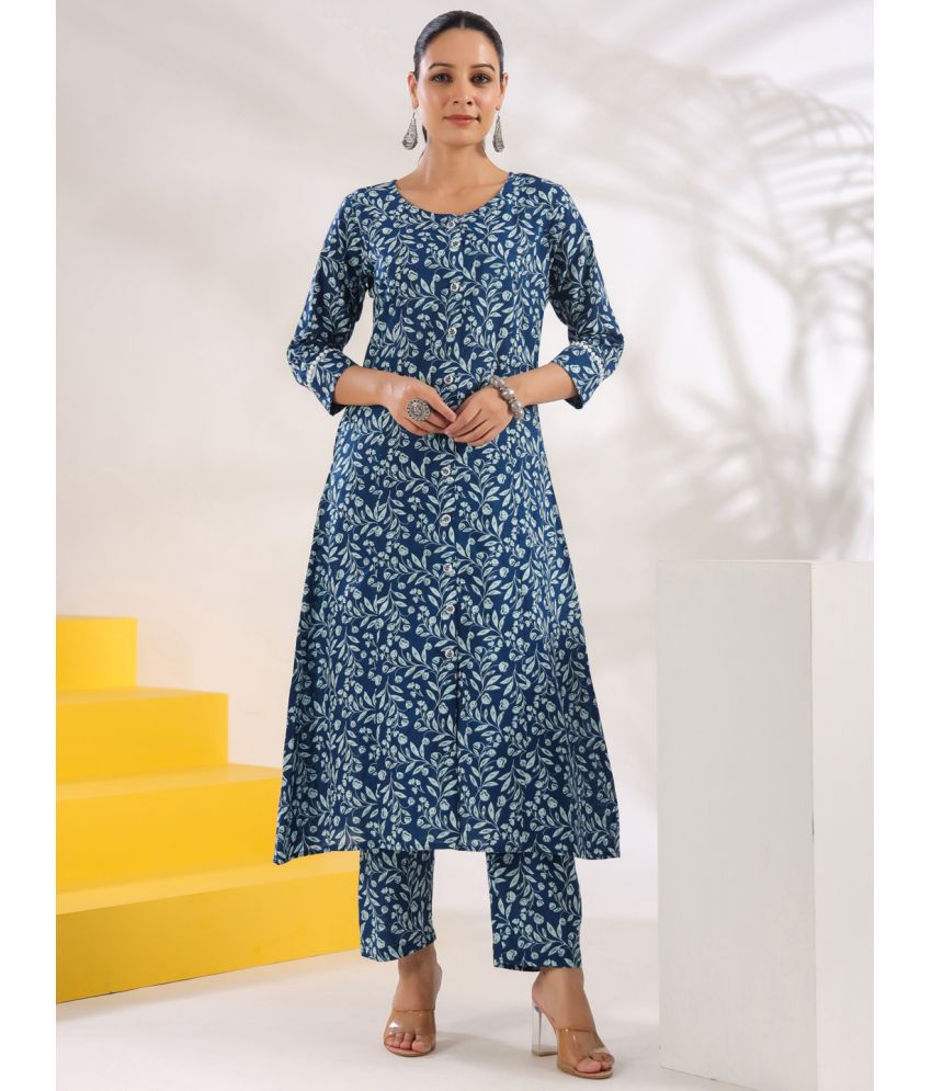     			Yufta Cotton Printed Kurti With Pants Women's Stitched Salwar Suit - Blue ( Pack of 1 )
