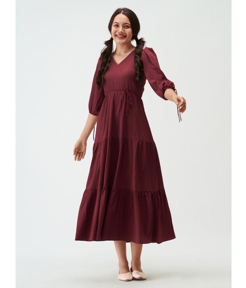     			aask Polyester Blend Solid Midi Women's Fit & Flare Dress - Maroon ( Pack of 1 )