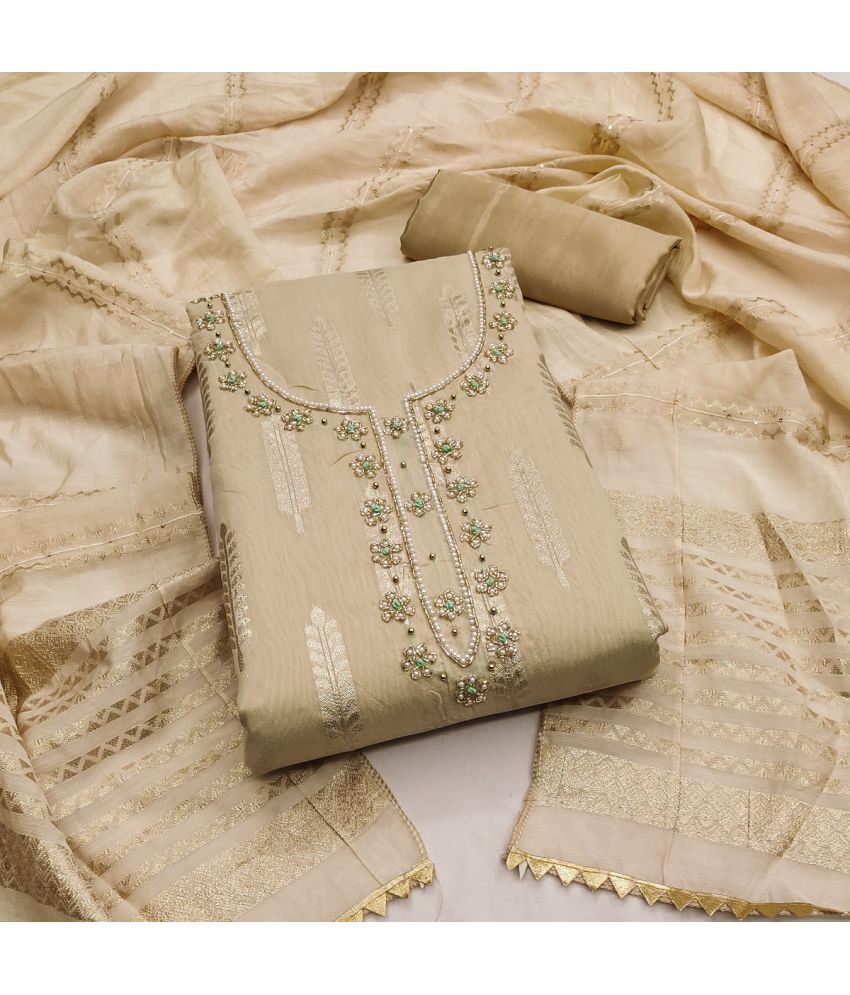     			Aika Unstitched Banarasi Printed Dress Material - Cream ( Pack of 1 )