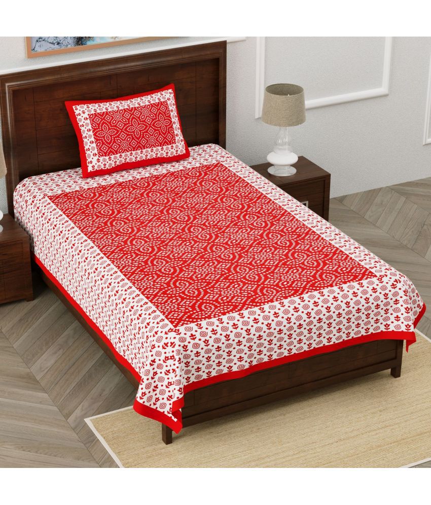     			Uniqchoice Cotton Floral 1 Single Bedsheet with 1 Pillow Cover - Red