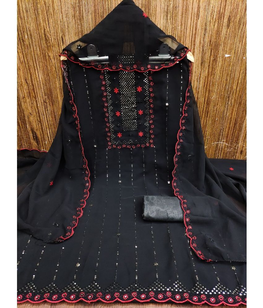     			JULEE Unstitched Georgette Embellished Dress Material - Black ( Pack of 1 )