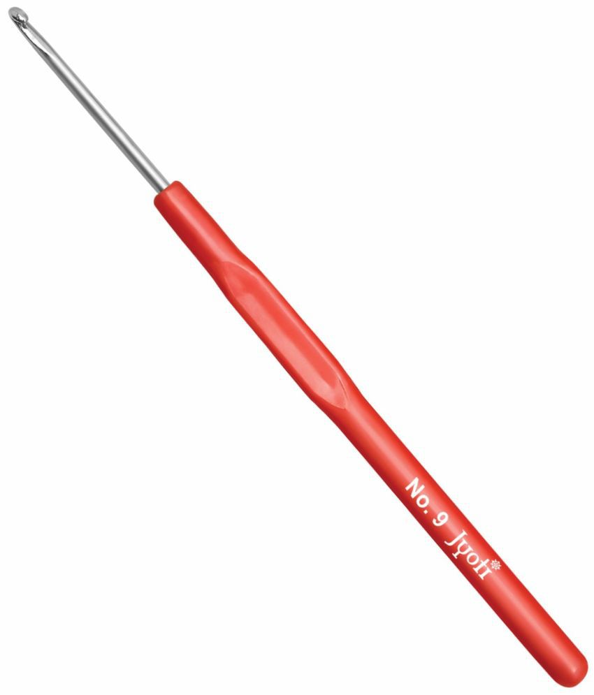     			Jyoti Crochet Hook Steel with Plastic Handle for Wool Work, Hand Knitted Sewing DIY Craft Weaving Needle, Ideal for Sweaters, Purses, Scarves, Hats, 15506 (Red, 6"/15cm of Size 9/3.5mm) - 5 Pcs