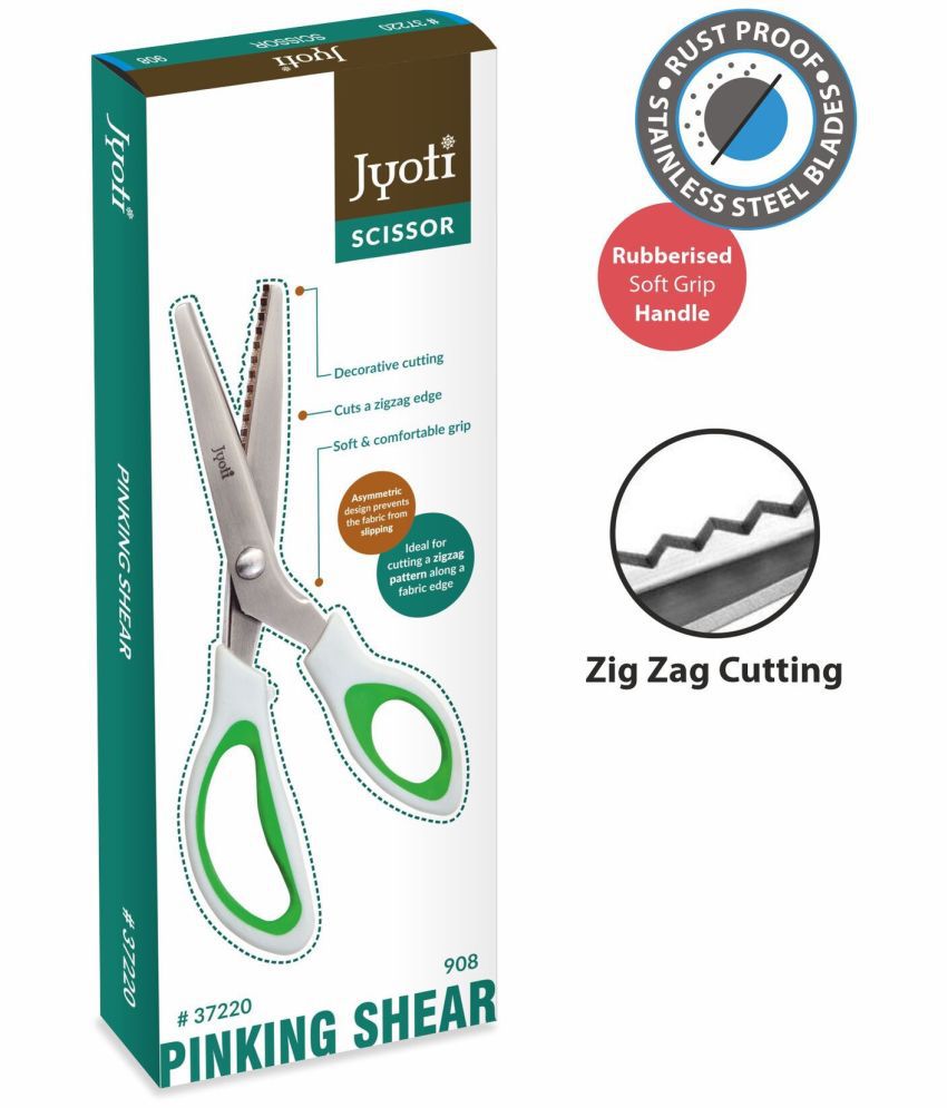     			Jyoti Scissor - Pinking Shear - 908 Zig Zag (9 Inch) Stainless Steel Blades with Long & Soft Rubberized Handle - Pack of 1