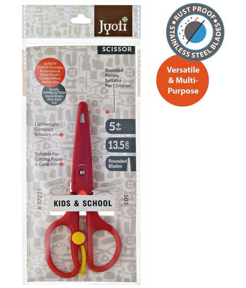     			Jyoti Scissor for Kids & School Use - 503 (5 Inch) Stainless Steel Blades & Plastic Handle with Safety Cover - Pack of 10