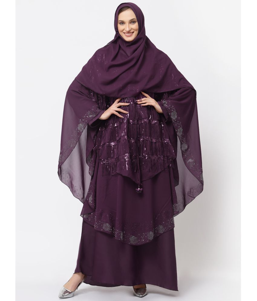     			Klotthe Purple Polyester Unstitched Burqas without Hijab - Single