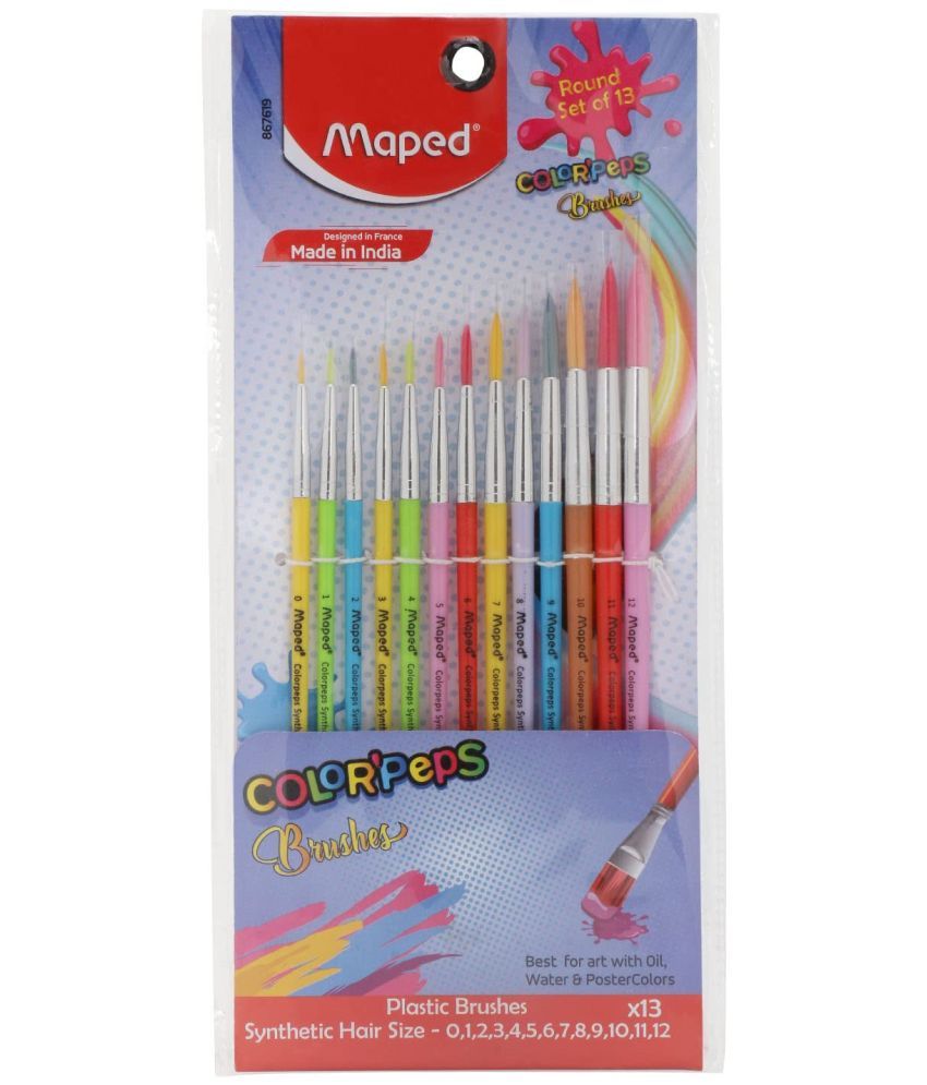     			Maped Plastic Color'Peps Synthetic Round Brushes Set-Pack of 13, Multicolour (Model Number: 867619)