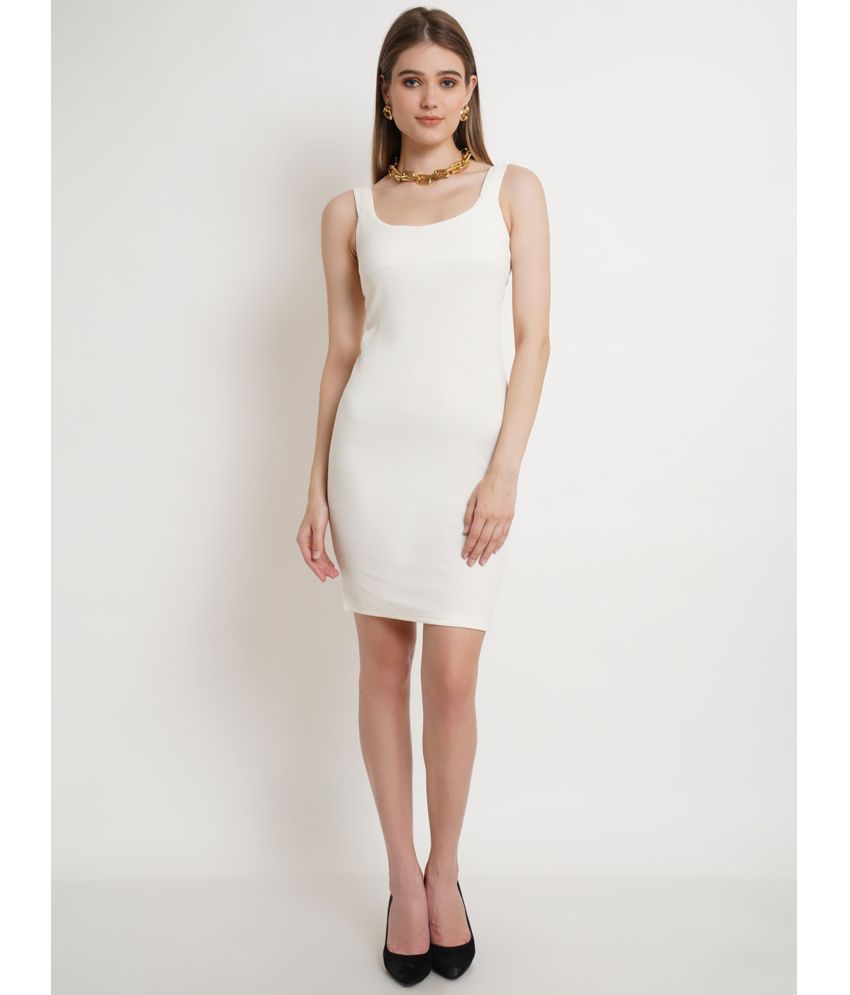     			POPWINGS Polyester Solid Knee Length Women's Bodycon Dress - Off White ( Pack of 1 )