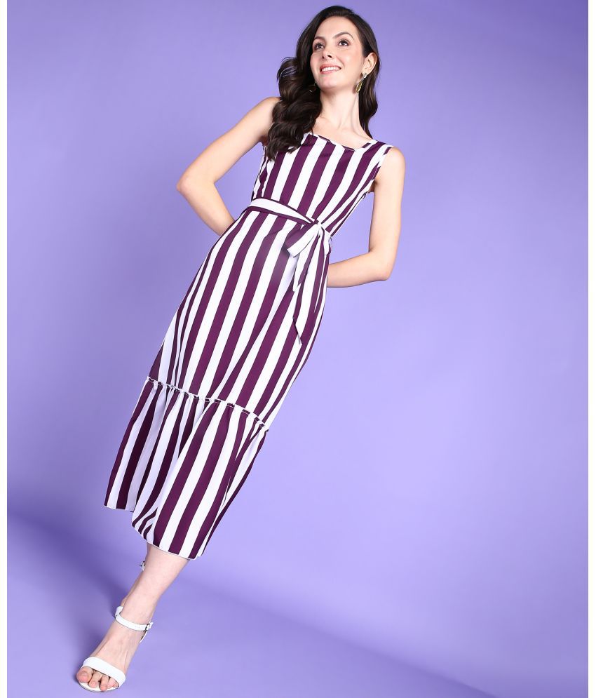     			POPWINGS Polyester Striped Full Length Women's A-line Dress - Purple ( Pack of 1 )