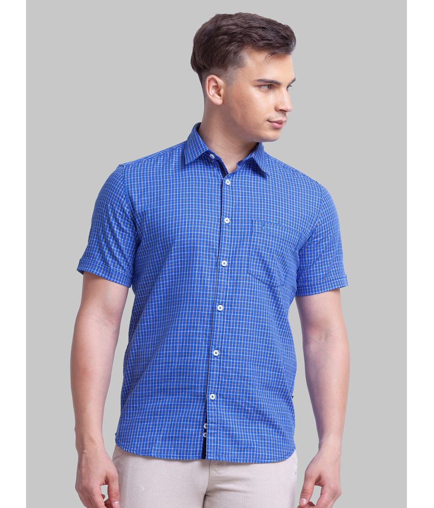     			Parx 100% Cotton Slim Fit Checks Half Sleeves Men's Casual Shirt - Blue ( Pack of 1 )