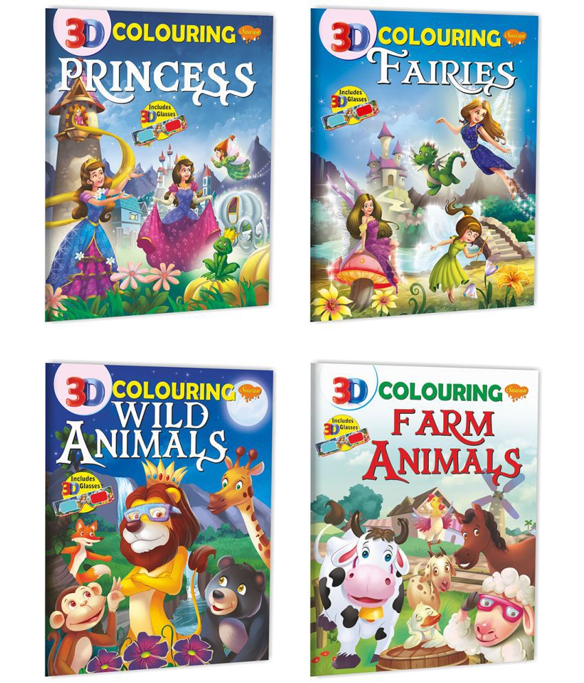     			Sawan Present Set Of 4 3D Colouring Books 3D Colouring: Princess, Fairies, Wild Animals And Farm Animals (Pin Binding, Manoj Publications Editorial Board)