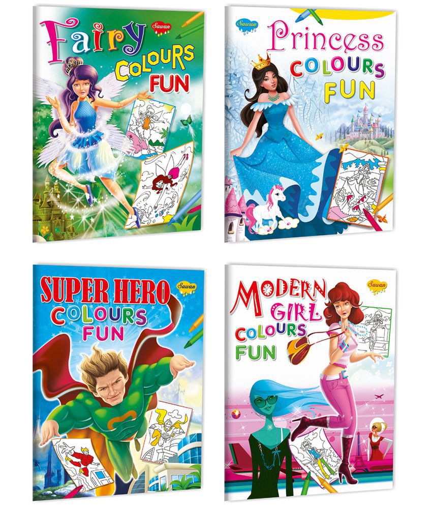     			Sawan Present Set Of 4 Colouring Books | Fairy Colours, Fun Princess Colours Fun, Superhero Colours Fun And Modern Girl Colours Fun (Pin Binding, Manoj Publications Editorial Board)