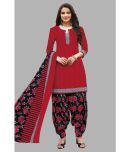 shree jeenmata collection Cotton Printed Kurti With Patiala Women's Stitched Salwar Suit - Red ( Pack of 1 )